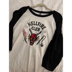 Hellfire Club Raglan 3/4 Sleeve Black and White Unisex T Shirt